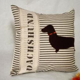 Felt Dachshund Pillow Striped Cotton Accent Cushion Cover - thumbnail 2