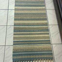 Handwoven Wool Rug, Blue Beige White, Custom Size - thumbnail 2