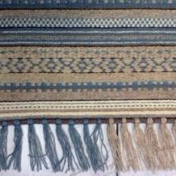 Handwoven Wool Rug, Blue Beige White, Custom Size - thumbnail 4