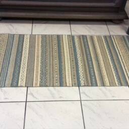 Handwoven Wool Rug, Blue Beige White, Custom Size - thumbnail 3
