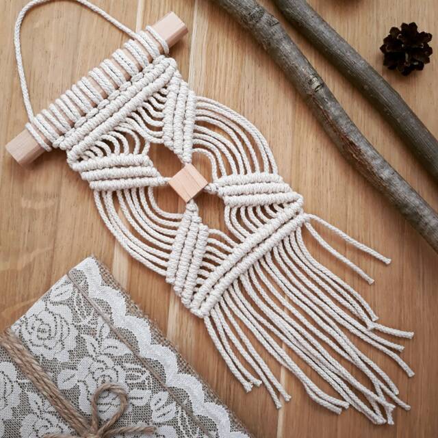 Macrame Wall Hanging Small Woven Natural White Cotton Beaded Mini Macrame Boho Art Bohemian Home Housewarming Gift For Her - image 1