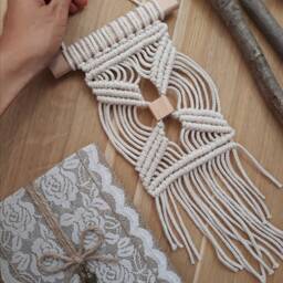 Macrame Wall Hanging Small Woven Natural White Cotton Beaded Mini Macrame Boho Art Bohemian Home Housewarming Gift For Her - thumbnail 2