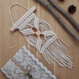 Macrame Wall Hanging Small Woven Natural White Cotton Beaded Mini Macrame Boho Art Bohemian Home Housewarming Gift For Her - thumbnail 3
