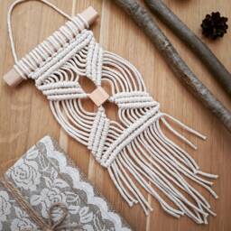 Macrame Wall Hanging Small Woven Natural White Cotton Beaded Mini Macrame Boho Art Bohemian Home Housewarming Gift For Her - thumbnail 1