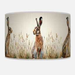 Rabbit Lampshade - Hare in Grass Handmade Drum Pendant Light Rustic Wildlife Ceiling Shade For Country Or Woodland Decor - thumbnail 2