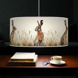 Rabbit Lampshade - Hare in Grass Handmade Drum Pendant Light Rustic Wildlife Ceiling Shade For Country Or Woodland Decor - thumbnail 3