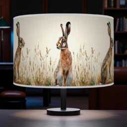 Rabbit Lampshade - Hare in Grass Handmade Drum Pendant Light Rustic Wildlife Ceiling Shade For Country Or Woodland Decor - thumbnail 1