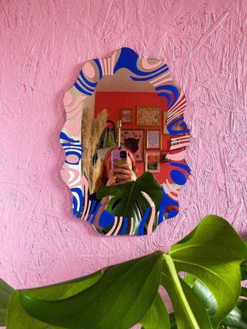 Electric Blue & Pastel Pink Wavy Mirror - image 1