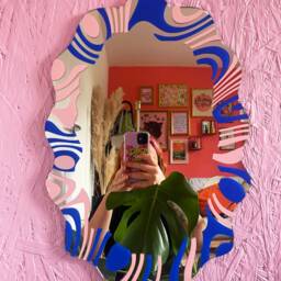 Electric Blue & Pastel Pink Wavy Mirror - thumbnail 2