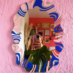 Electric Blue & Pastel Pink Wavy Mirror - thumbnail 4