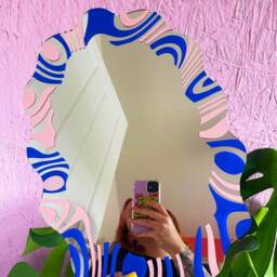 Electric Blue & Pastel Pink Wavy Mirror - thumbnail 3