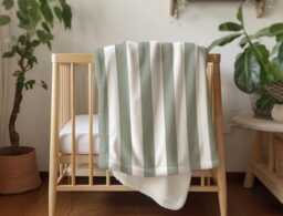 Sage Green Stripes, Sherpa Fleece Blanket, Decor, Kids Bedding, Children's Room, Stripey Blanket - thumbnail 1