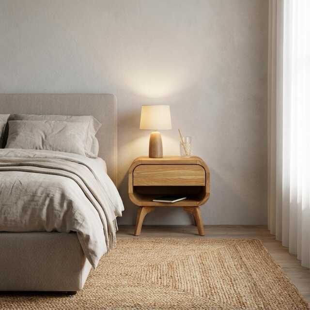 Nightstand With Shelf & Drawer, Wood Bedside Table, Mid Century Side Table End Table Sofa Open Shelf Handmade Custom Furniture - image 1