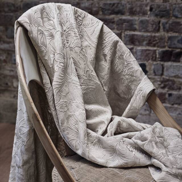 William Morris Poppy Embroidery Curtains Drapes in Flax - image 1