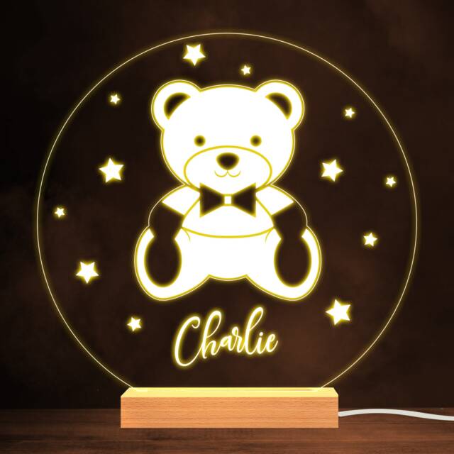stars Cute Baby Bear in Bowtie Warm White Lamp Personalised Gift Night Light - Bedroom - image 1