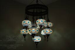 Turkish Mosaic Sultan Chandelier - 11 Large Globe Ottoman Ceiling Lamp - S11L - thumbnail 1