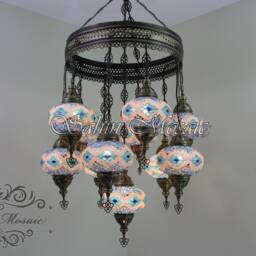 Turkish Mosaic Sultan Chandelier - 11 Large Globe Ottoman Ceiling Lamp - S11L - thumbnail 3