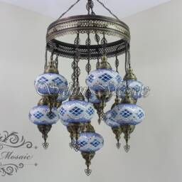 Turkish Mosaic Sultan Chandelier - 11 Large Globe Ottoman Ceiling Lamp - S11L - thumbnail 2