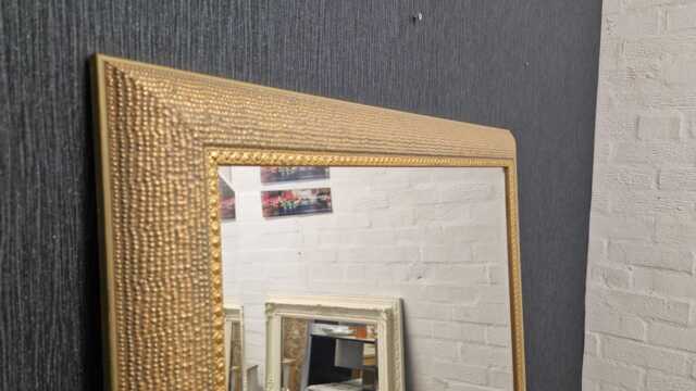 Large Antique Style Dotted Textured Wood Frame Gold Colour Wall Mirror Full Length Tall Wide Bevelled Glass Home Interior Decor 166x74cm - image 1