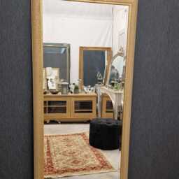 Large Antique Style Dotted Textured Wood Frame Gold Colour Wall Mirror Full Length Tall Wide Bevelled Glass Home Interior Decor 166x74cm - thumbnail 2