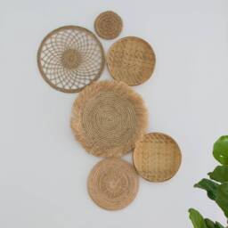 Hand Woven Bamboo Wall Decor Set, Bohemian Wicker Art - Set Of 6 - thumbnail 1