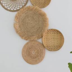 Hand Woven Bamboo Wall Decor Set, Bohemian Wicker Art - Set Of 6 - thumbnail 3