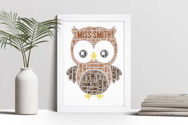 Personalised Owl Word Art Print, Teacher Gift, Custom Wall Framed Picture, Present For Male, Female Teaching Assistant Nl - image 1
