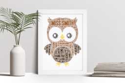 Personalised Owl Word Art Print, Teacher Gift, Custom Wall Framed Picture, Present For Male, Female Teaching Assistant Nl - thumbnail 1