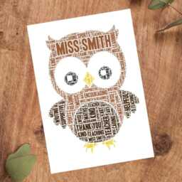 Personalised Owl Word Art Print, Teacher Gift, Custom Wall Framed Picture, Present For Male, Female Teaching Assistant Nl - thumbnail 3