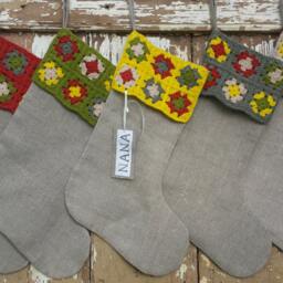 Christmas Stockings -Granny Square - Free Personalized Name Tag - thumbnail 2