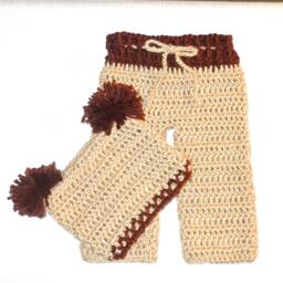 Crochet Baby Blanket, Hat Set, Newborn, Reindeer, Beige, Brown, Shower - thumbnail 4