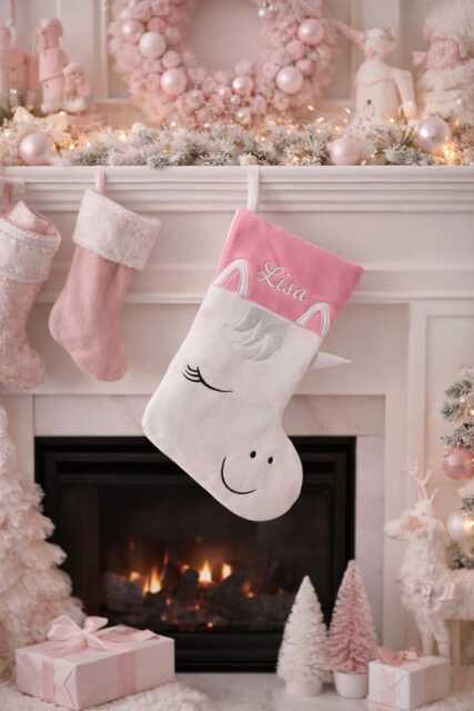 Personalised Pink Glitter Unicorn Deluxe Christmas Stocking, Personalized Gift, Personalised Xmas Stocking - image 1