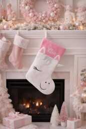 Personalised Pink Glitter Unicorn Deluxe Christmas Stocking, Personalized Gift, Personalised Xmas Stocking