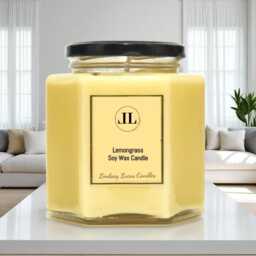Lemongrass Essential Oil Scented Candle, Yellow Soy Wax Natural Vegan Candle Strong Smelling - thumbnail 2