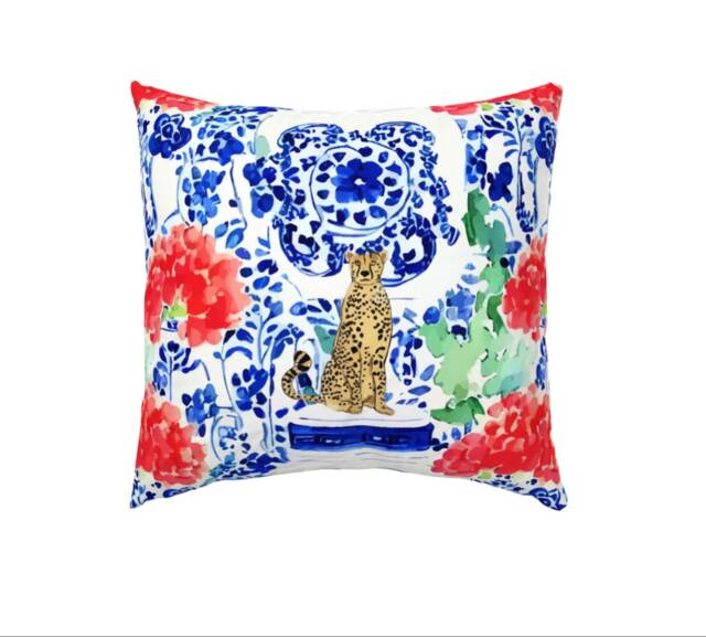 "Cheetah & Chinoiserie Jars Cushion, Natural Cotton Canvas, 18""x18" - image 1