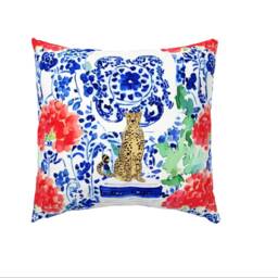 "Cheetah & Chinoiserie Jars Cushion, Natural Cotton Canvas, 18""x18" - thumbnail 2