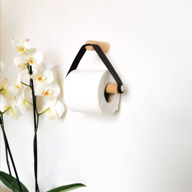 Toilet Roll Holder Oak & Leather/Paper Holder - image 1