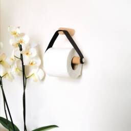 Toilet Roll Holder Oak & Leather/Paper Holder - thumbnail 1