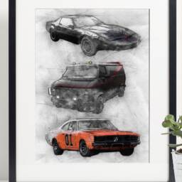 80S Tv Cars Art Poster Print Portrait - Knight Rider A-Team Dukes Of Hazard Wall Various Sizes Available - thumbnail 2