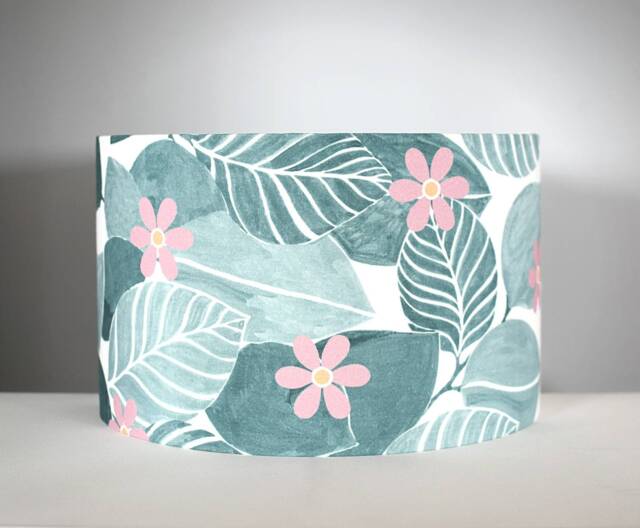 Leaf Lampshade 30cm To 40cm ?? Genuine Scandinavian Fabric Blue Green Seafoam Botanical Pattern. Handmade By Vivid Shades - image 1
