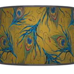 Peacock Feathers Lampshade Mustard Yellow Blue Ceiling Light Drum Lamp Shade - thumbnail 2