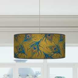 Peacock Feathers Lampshade Mustard Yellow Blue Ceiling Light Drum Lamp Shade - thumbnail 3