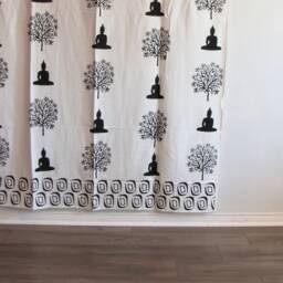 Hand Block Printed Cotton Tab Top Curtains, Loop Curtains, Buddha, Nirvana, Boho , Bohemian, Serene, Monochrome, Buddhist - thumbnail 2