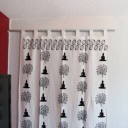 Hand Block Printed Cotton Tab Top Curtains, Loop Curtains, Buddha, Nirvana, Boho , Bohemian, Serene, Monochrome, Buddhist