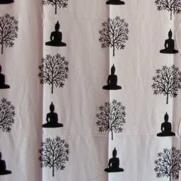 Hand Block Printed Cotton Tab Top Curtains, Loop Curtains, Buddha, Nirvana, Boho , Bohemian, Serene, Monochrome, Buddhist - thumbnail 3