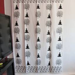 Hand Block Printed Cotton Tab Top Curtains, Loop Curtains, Buddha, Nirvana, Boho , Bohemian, Serene, Monochrome, Buddhist - thumbnail 4