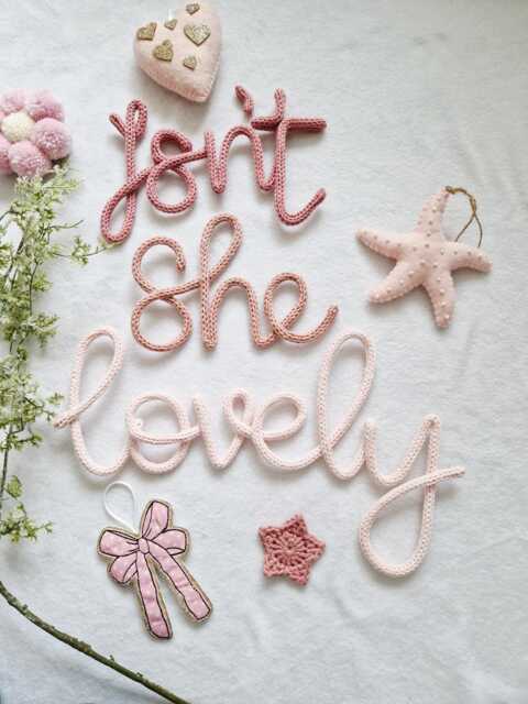Isn't She Lovely L Nursery Quote Wall Hanging Baby Girl New Gift Decor Knitted Word - image 1