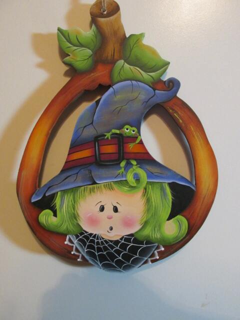 Pretty Little Green Haired Witch, Wall Hanging, Door Decor, Halloween - image 1