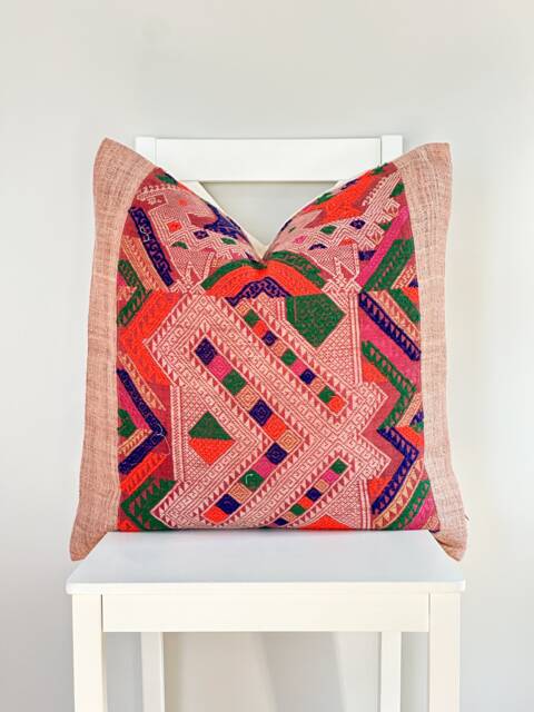 Vintage Embroidered Silk Textile Ethnic Piece Of Tradition Costume Pillow Cover - image 1