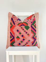 Vintage Embroidered Silk Textile Ethnic Piece Of Tradition Costume Pillow Cover